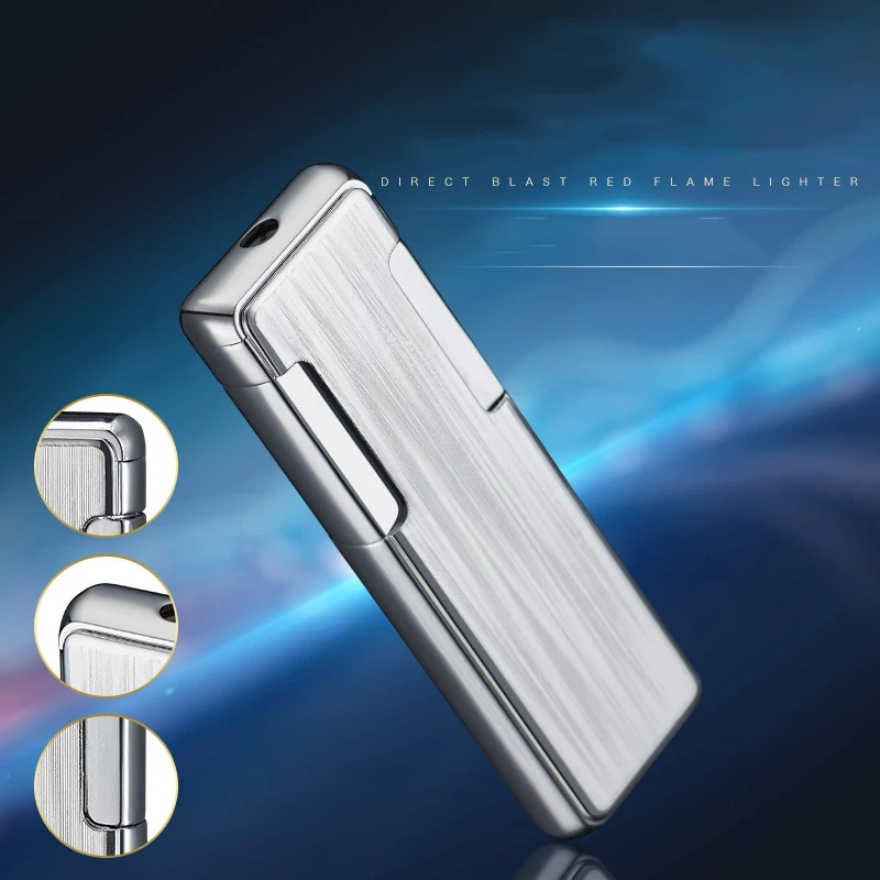 

New Embossed Brushed Craft Metal Windproof Lighter Straight Red Flame Cigar Cigar Accessories Portable Men's Gift