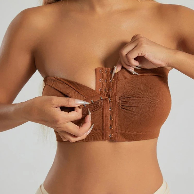 Sexy Front Button Strapless Bras Women No Underwire Seamless Bralettes Wireless Bra Soft Support Plus Size Tube Top