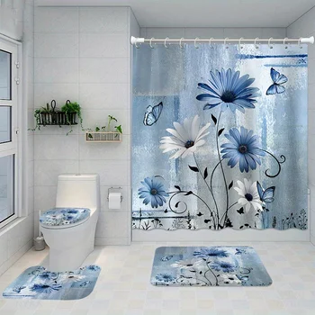 4-Piece Bathroom Shower Curtain Set 1