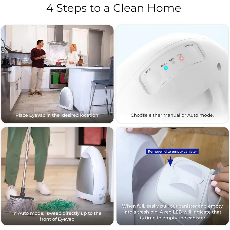 EyeVac Home Touchless Vacuum Automatic Dustpan, Great for Pet Hair Food Dirt Kitchen,Corded Canister Vacuum,Bagless,1000 W,White 4