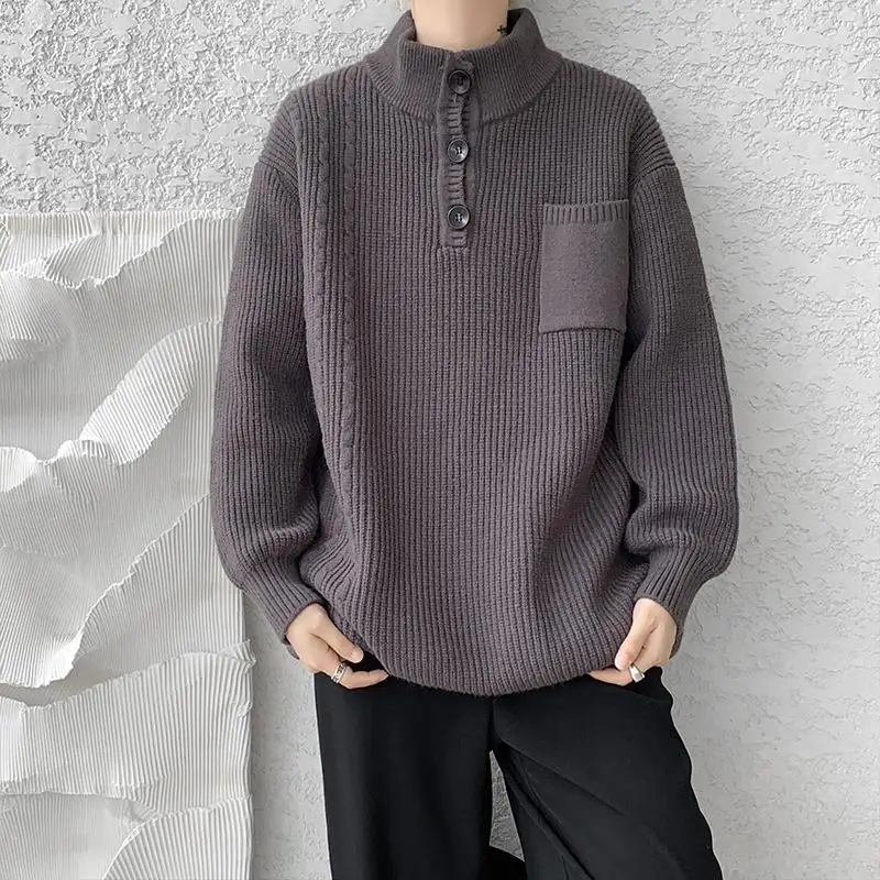 2023 Autumn Winter New 8Xl-M Extra Large Standing Neck Sweater Long Sleeved Sweater Casual Fashion Korean Button Pullover Top