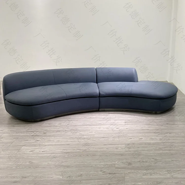 

Stainless steel base living room curved leather sofa villa hotel lounge area leisure sofa