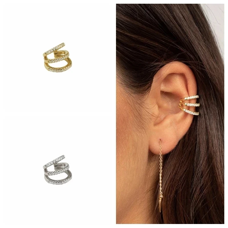 Aide 925 Sterling Silver Sparkling Zircons Long Chain Tassel Clip Earrings For Women Elegant Wedding Party Jewelry Ear Cuff 1PC 3