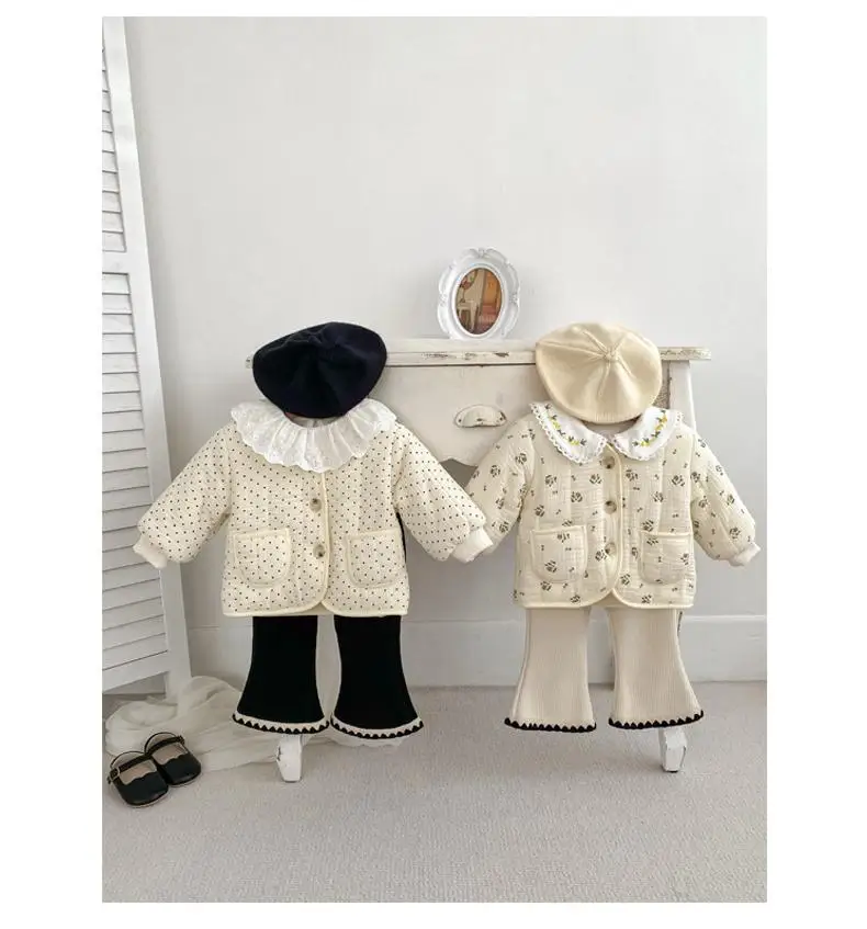 Description Picture 2 of item2025 Winter New Baby Long Sleeve Warm Coat Infant Girls V-neck Floral Cardigan Newborn Cotton Padded Jacket Baby Thick Clothes