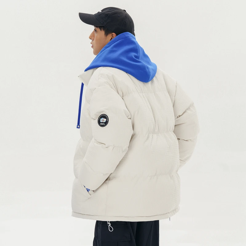 High Street Men's Jacket Winter Fake Two-Piece Hooded Coat Cotton-Padded Jacket Thick Warm Vintage Fashion Youth Oversize Parkas