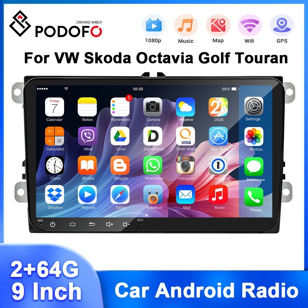 

Автомагнитола Podofo, мультимедийный плеер на Android, с GPS, для Skoda Seat Octavia, golf 5, touran, passat B6, типоразмер 2 Din