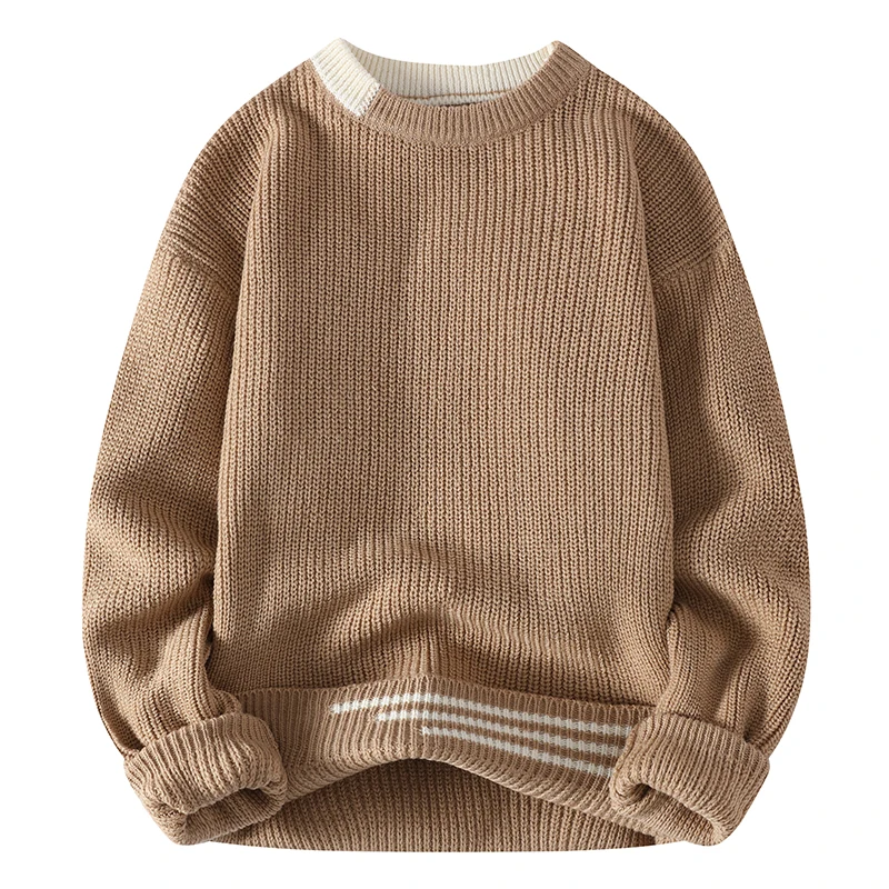 New Autumn Winter Korean Knit Pullovers Men Fashion Knitted Sweater Mens O-Neck Patchwork Casual Knitwear Slim Pullover Sweaters 2