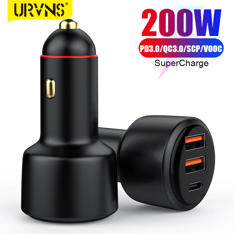 

URVNS 200W USB PD Car Charger 3port Super Fast Charger2.0 100W 65W SuperCharge QC3.0 for Honor Xiaomi Vivo Huawei iPhone ONEPLUG