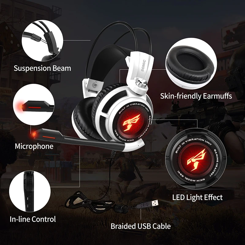 Somic G941 Gaming Headset 7.1 Sound Vibration Amplify Headphone With Mic LED Light For PS5/PS4/PC/Laptop/Computer wired headphones gaming headphones wired headset