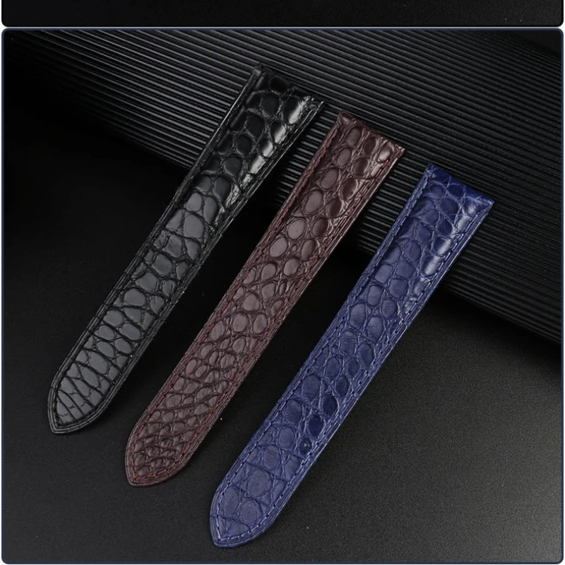 Black Brown blue watchband For Cartier crocodile strap Genuine leather tank Solo key London calibo Men's bracelet 20 22 23 24 25