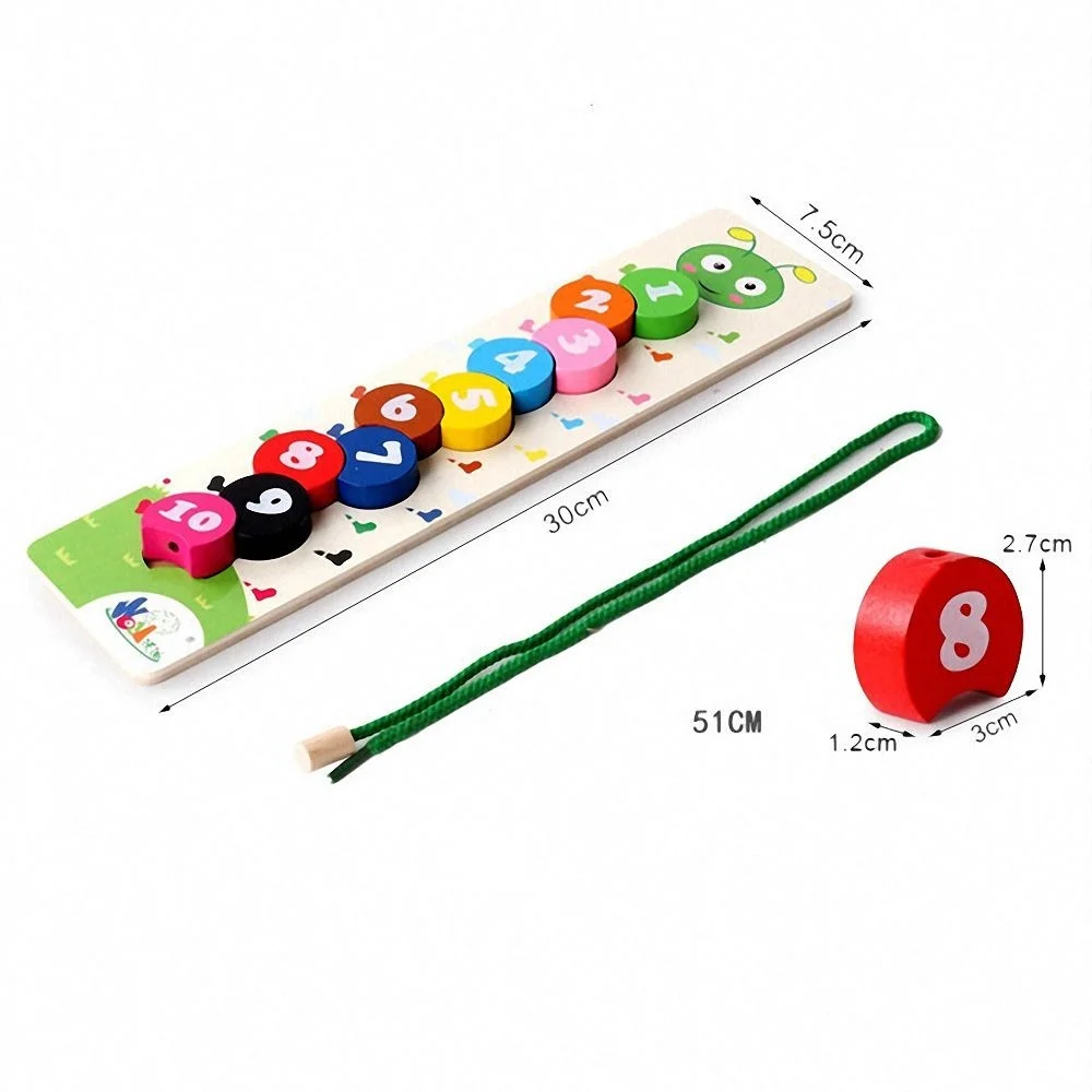 Montessori Wooden Math Toy Threading Caterpillar Develop Intelligence Learn Counting Mathematics Teaching Aids Kids Wooden Toy 5