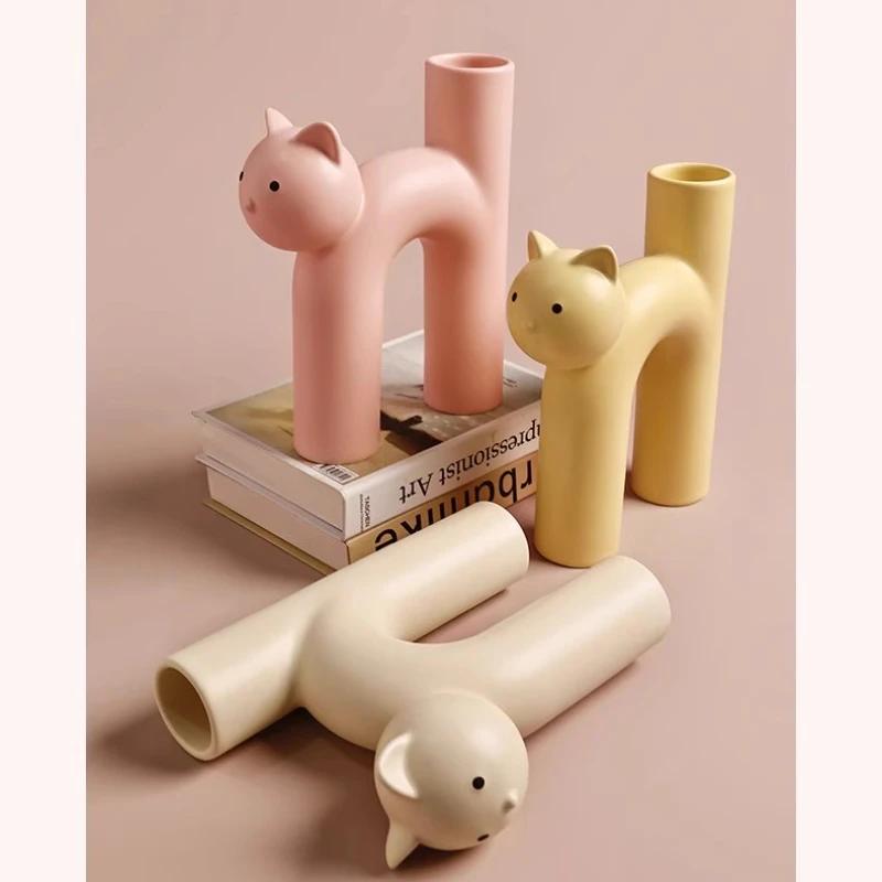 

Керамическая ваза в кремовом стиле, украшение Кот и ваза, домашняя гостиная, обеденный стол, украшение крыльца