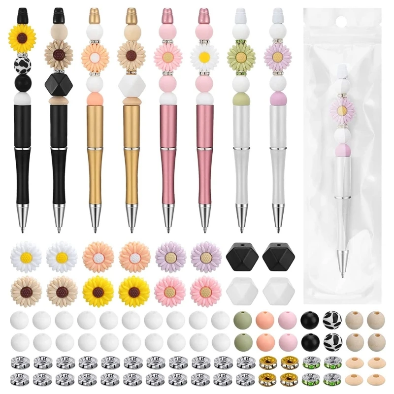 

Beadable Pen Bulk Bead Pen Kits Silicone Beaded Pen Ballpoint Pen DIY Bead Pen Set for Kids School Students Stationery 45BF