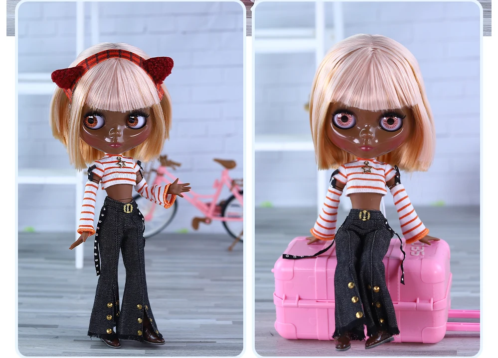 Nevaeh – Premium Custom Neo Blythe Doll with Multi-Color Hair, Black Skin & Shiny Cute Face 12