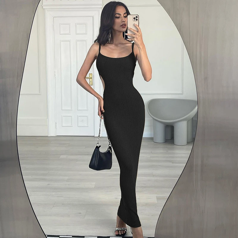 Women Knitted Bodycon Midi Dress Solid 