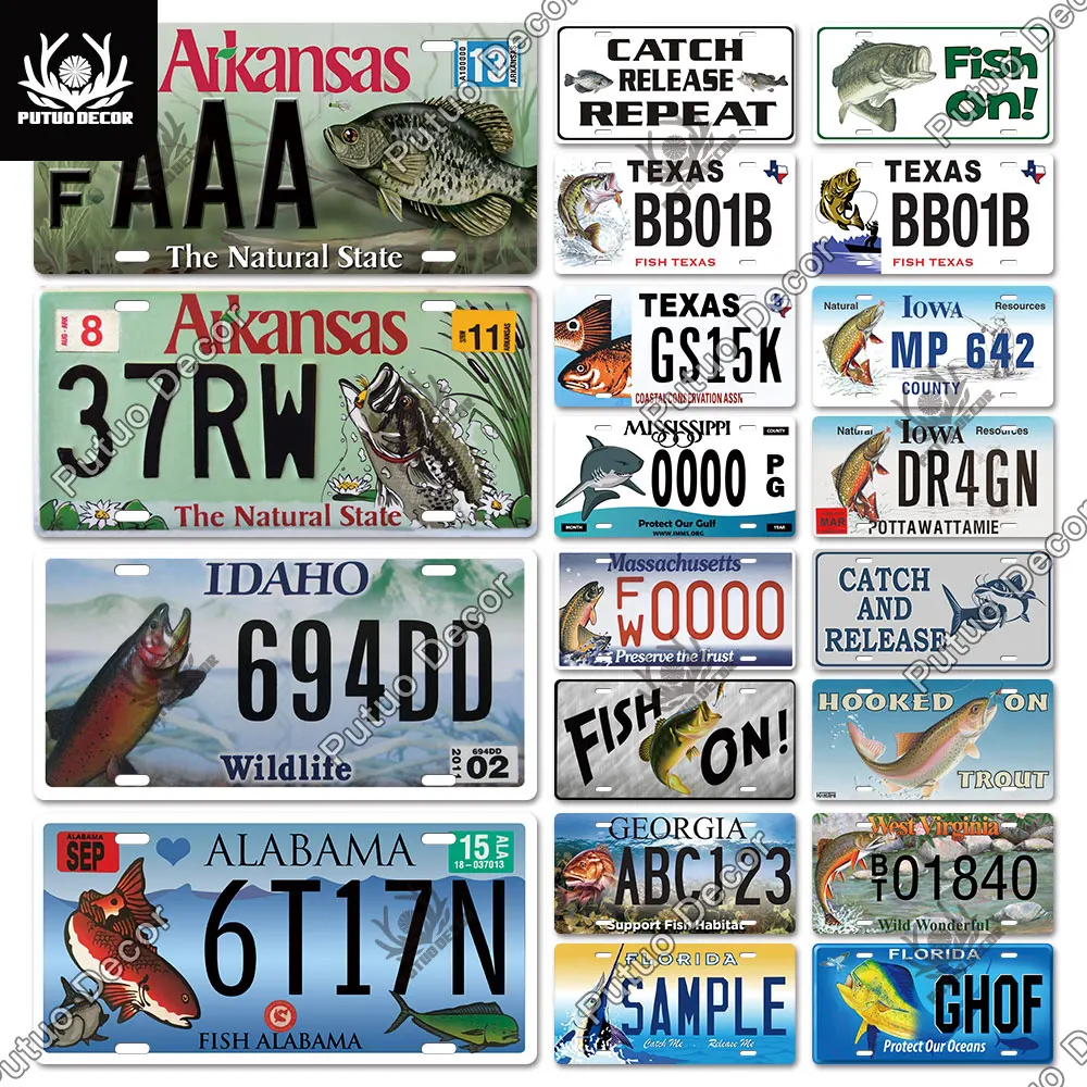 PutuoDecorFishLicensesPlateTinSignPlaqueMetalVintagePlate