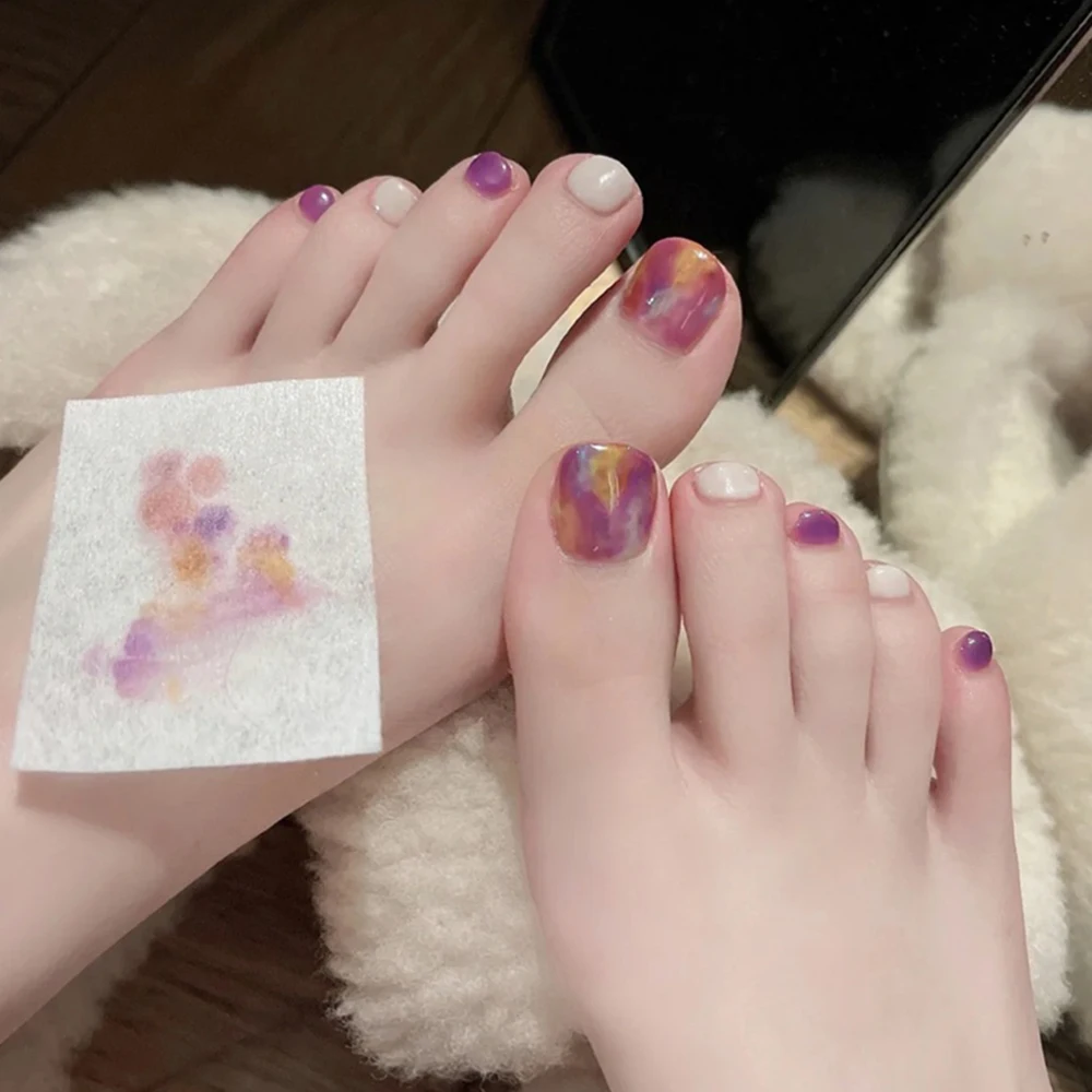 24pcs Summer Press On Toe Nails Fake Nail Tips With Design Set White Purple  Toe Nail Stickers Acrylic False Stick on Nail Art| | - AliExpress