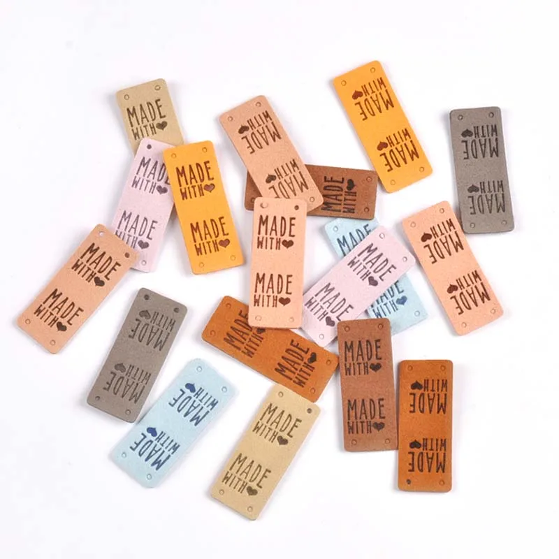 Garment Labels Sewing Labels Clothing Labels 20Pcs 2x5cm PU Cloth Handmade Embossed Tags DIY Flag Label For Garment Sewing Accessories cp3470