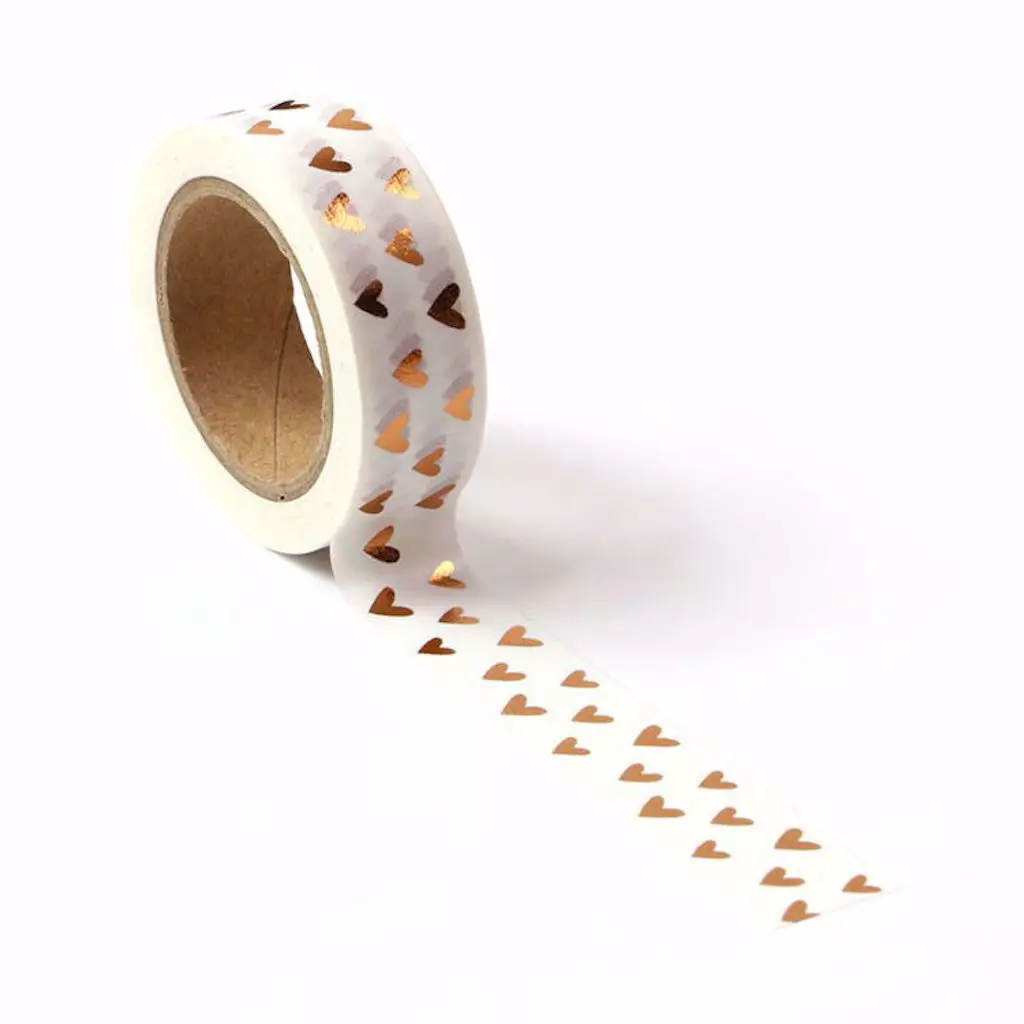 

15mmx10m Superior Gold Foiling Heart Washi Tape DIY Masking Tape Decorative Adhesive Tape Scrapbooking School Stationery Tape