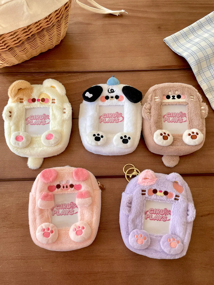 Kawaii Plush PC Holders Zipper Photocard Holder Clear Photo Sleeve