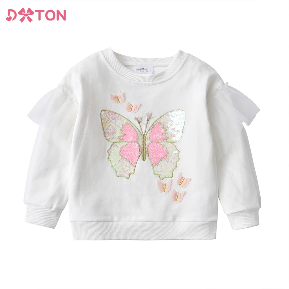 

DXTON Girls Sweatshirts Winter Long Sleeve Kids T-shirts Cotton Children Clothing Butterfly Sequin Girls Thick Tops Tees 3-12Y