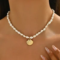 Collier de perles de coquillage naturel à la mode, pendentif en coquillage, bijoux inspirés de l'océan, ras du cou, adapté aux femmes, fête de vacances quotidienne 3