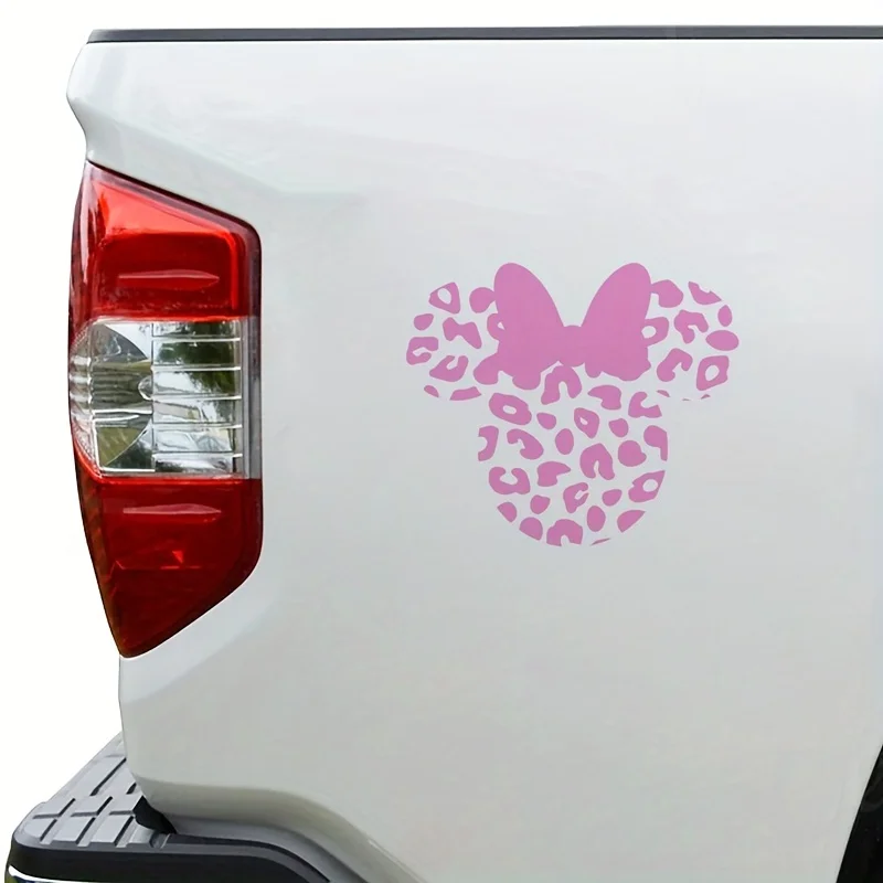 Chic Minnie Head Vinyl Sticker with Leopard Pattern - Perfect for Girls' Room, Car, or Laptop Decor