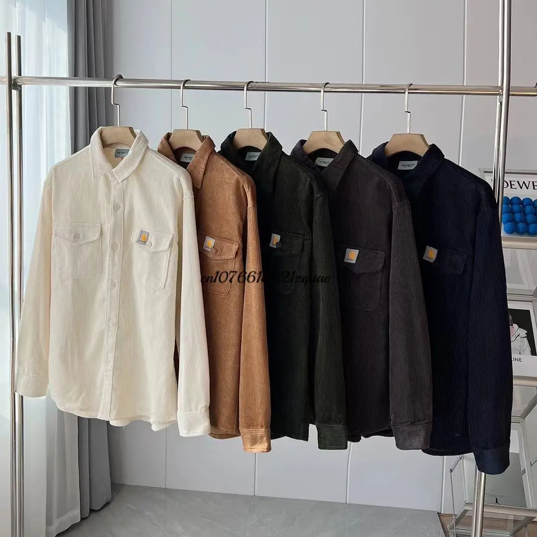 CARHARTT 레트로 하버 스타일 코듀로이 긴팔 셔츠, 탑 코트, 루즈 캐쥬얼, 커플 트렌드, 가을