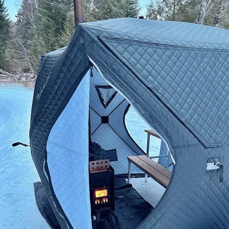 Outdoor 3-4 person 4 Season Camping Sauna Tent Thickened Automatic Winter Ice Fishing Tent Window/Chimney Hole Car Portable