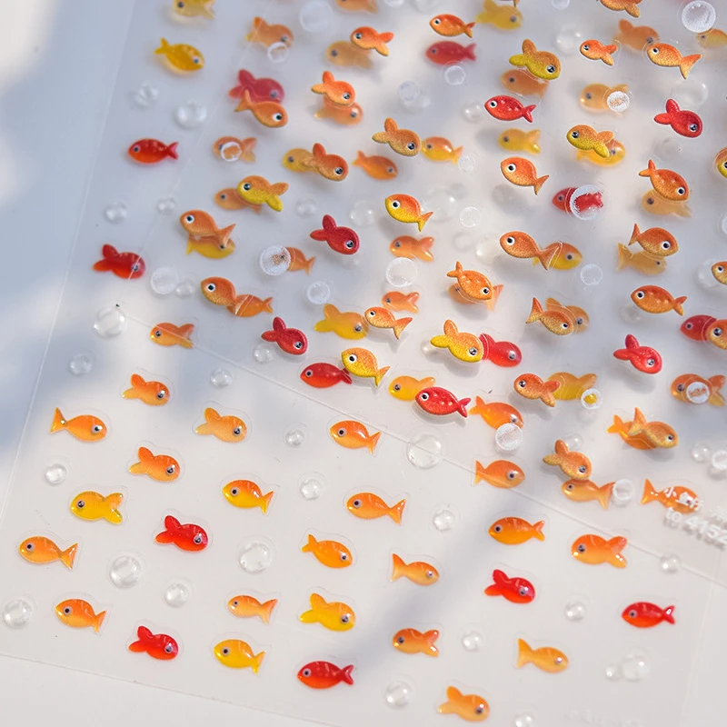 Little Red Fish Jelly Summer Goldfish Carp Ocean Beach Mermaid Sea Shiny Small Koi Soft Relief Nail Art Stickers Manicure Decals 5