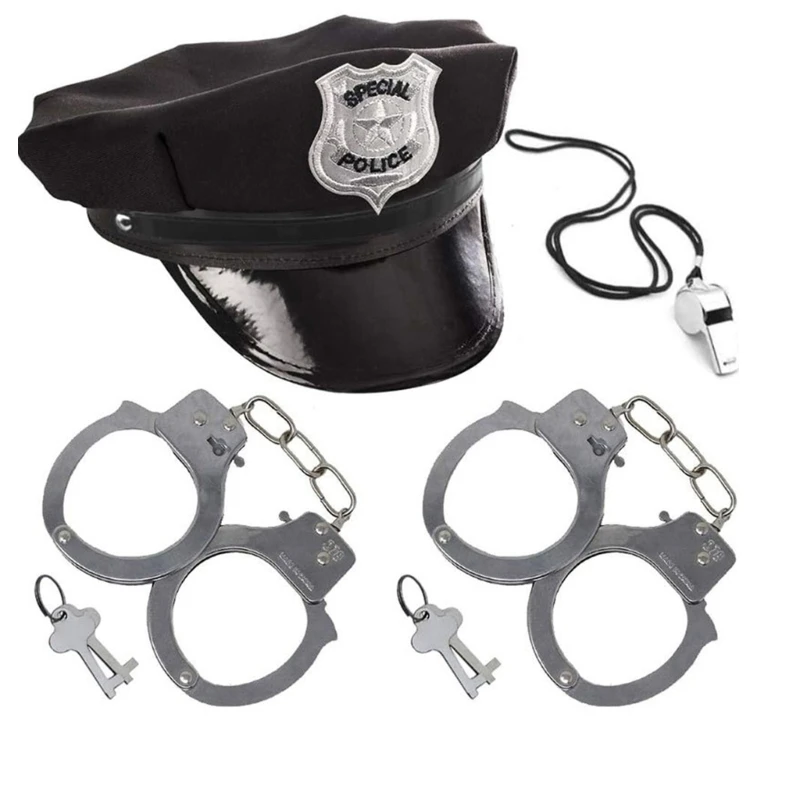 

Officer Costume Cop Costume Hat Handcuff Walkie Talkies Badge Sunglass Halloween Dress Up Costume