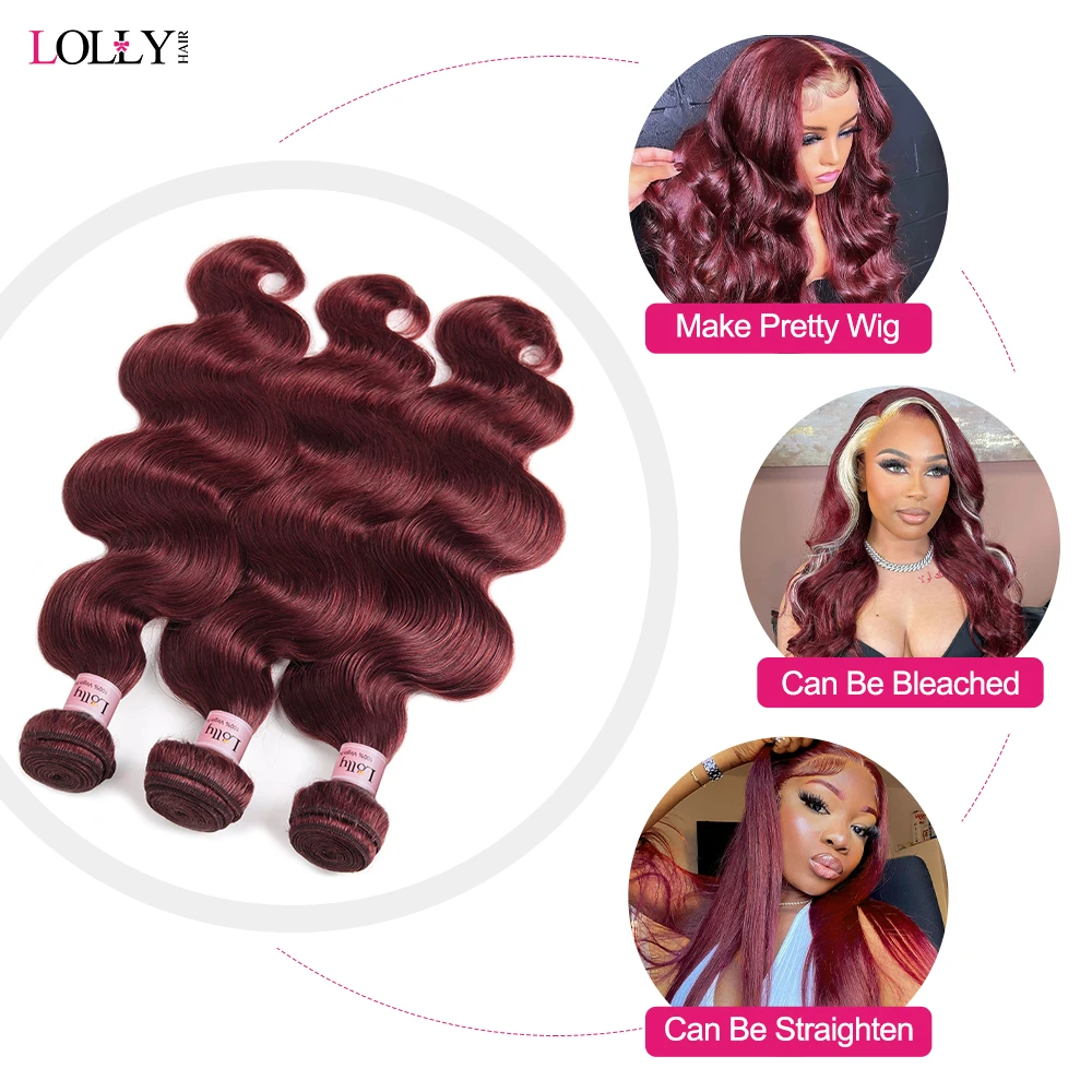 99J Body Wave Bundles Colored Burgundy Red Human Hair Bundles Brazilian Hair Extension Remy Weave 30 Inch human hair extensions