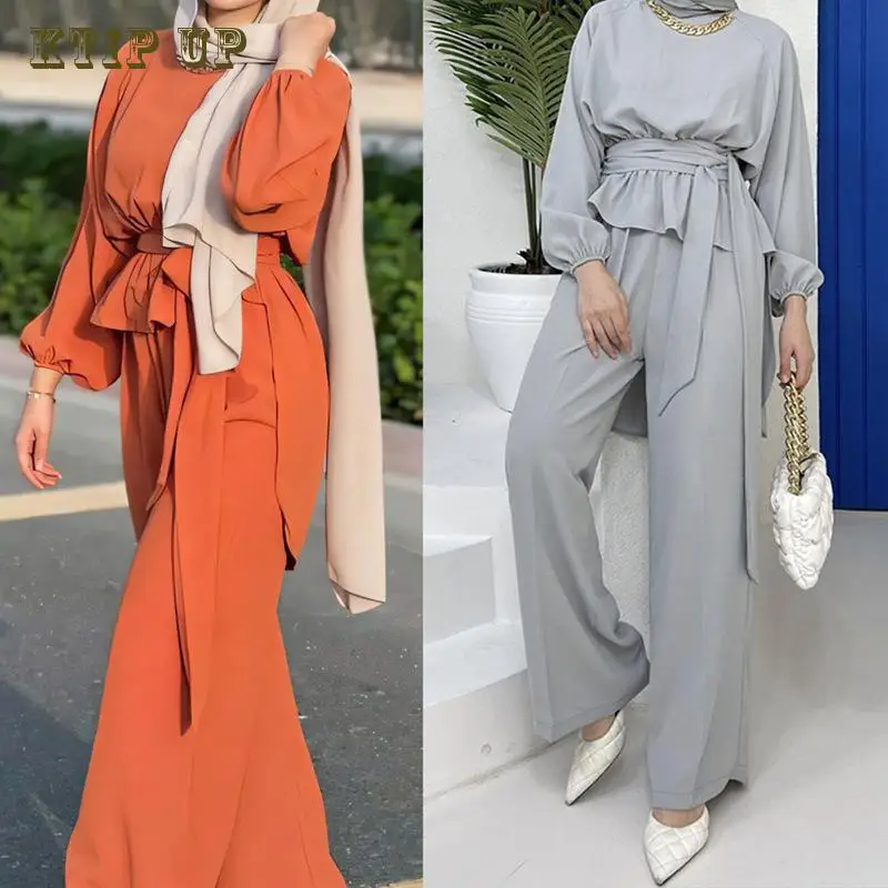 

Middle East Modest Dubai Women's Saudi Arabian Clothing Set Two Piece Muslim Dubai Abaya Islamic Prayer Clothes For Women Burka