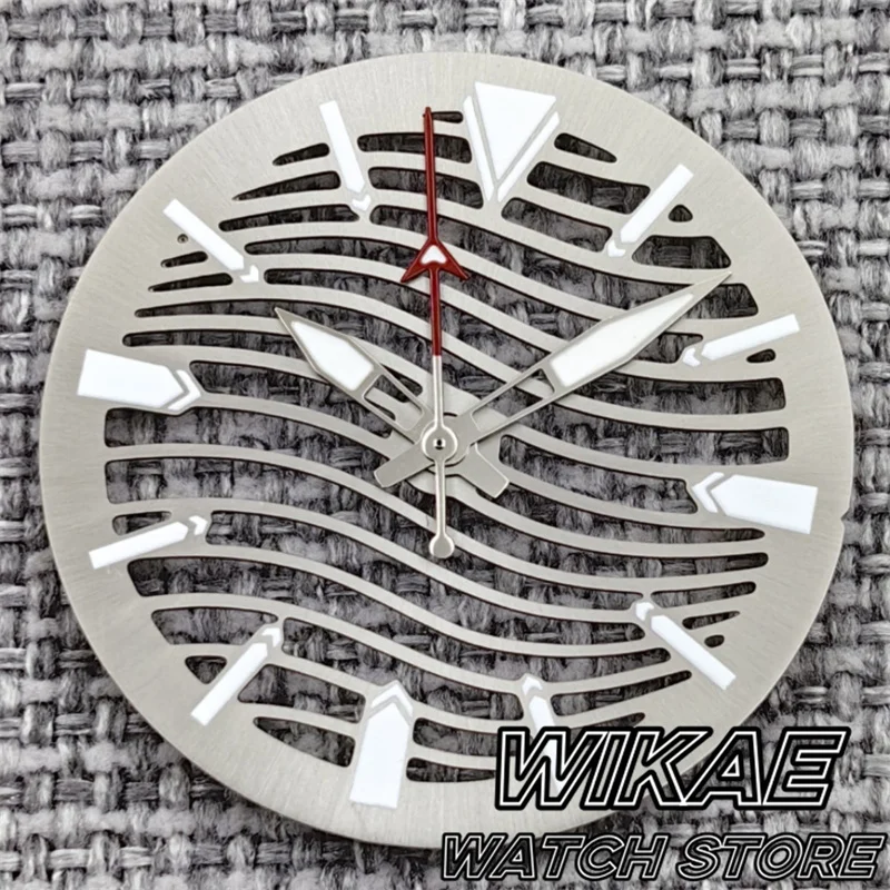 Elegant Multicolor 29mm Skeleton Watch Dial with Silver Hands and Green Luminous Accents