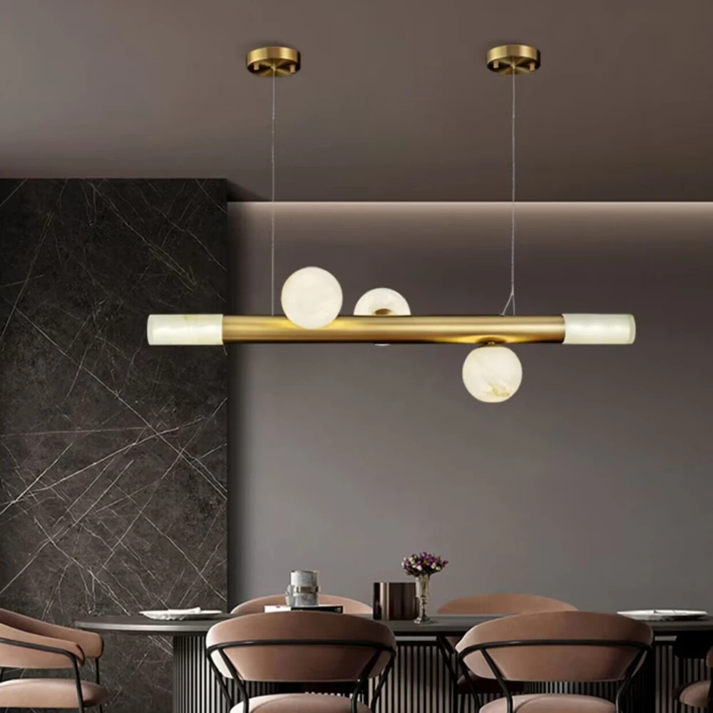 

Long Design Marble Chandelier Modern Lighting AC110V 220V Gold Dining Room Light Fixtures Bar LED Hanglamp