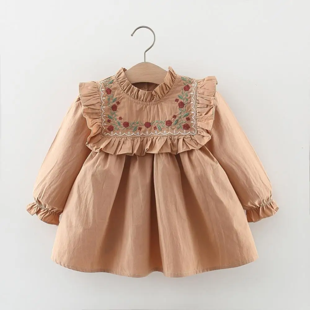 

2024 Vintage Embroidery Dress for Girl Kid Children Floral Cotton Dresses Infants Outdoor Frocks Girls' Autumn Clothes Outfit