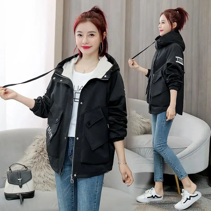 Windbreaker Women's 2022 Spring Autumn Korean Version Loose Women's Short British Style All-match Casual Tooling Jacket Ins Tide