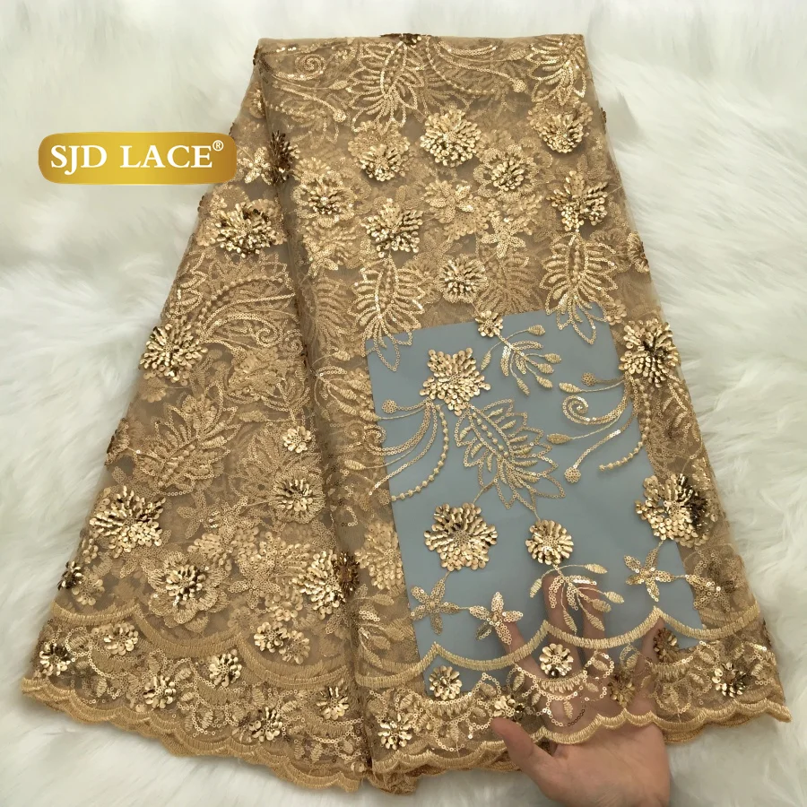 SJD LACE French Lace Fabrics Nigerian Sequins Wedding Dresses 2026 High Quality African Tulle Lace Fabric for Sewing Women 4714