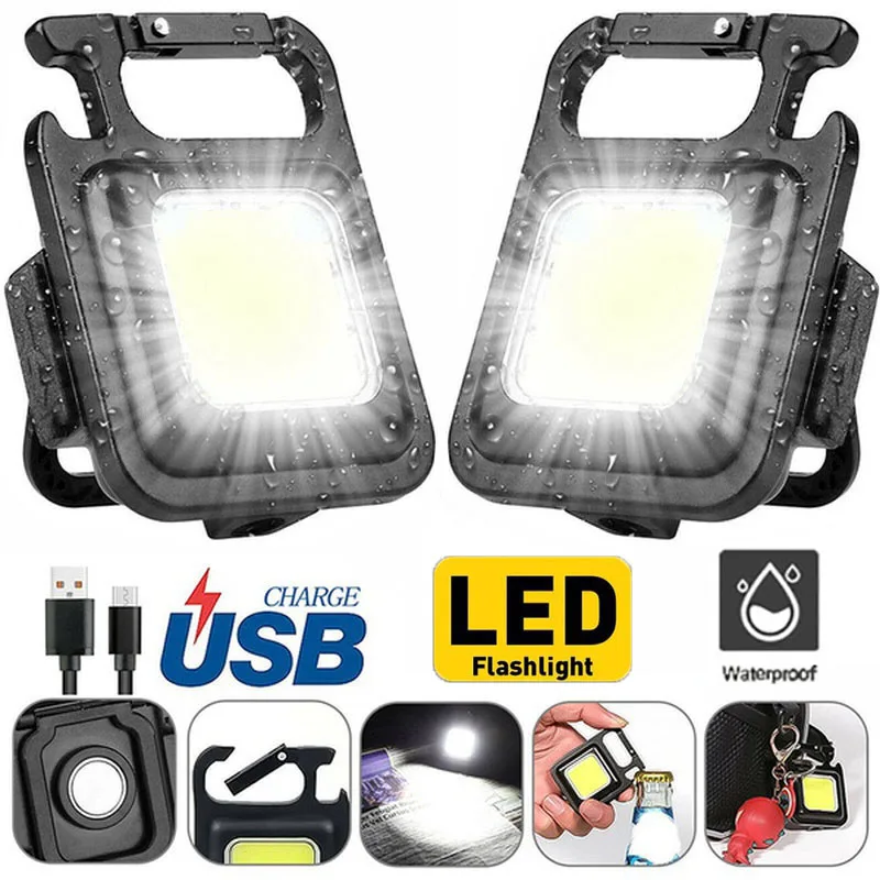 Mini COB Flashlight Keychain LED Pocket Work Light led flashlight camping lamp led work light keychain light work light USB Rechargeable Magnetic Repair Clare Outdoor Camping Lamp Portable Lighting