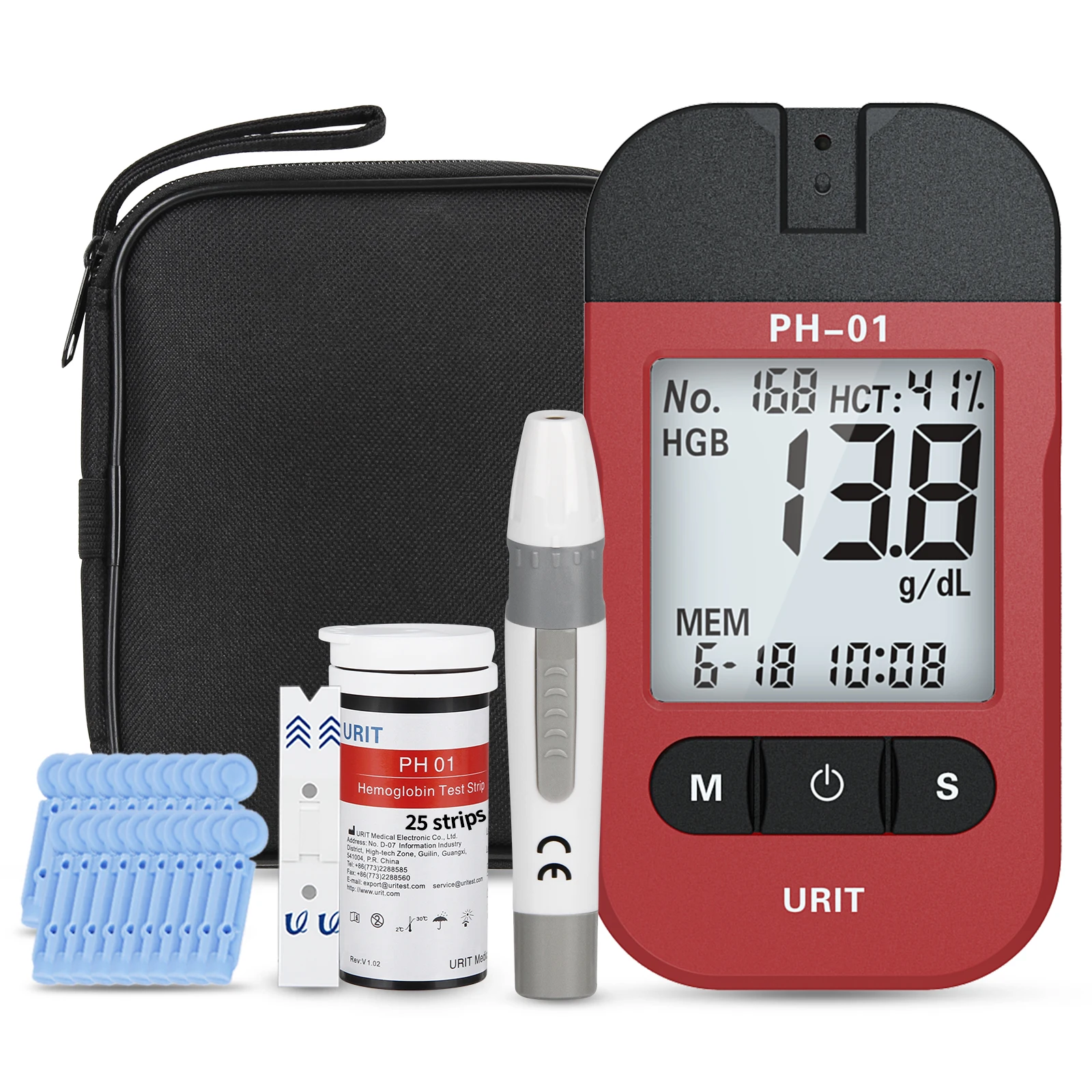 Hemoglobin Test Kit with 25 Test Strips, Hemoglobin Home Test Meter Analyzer