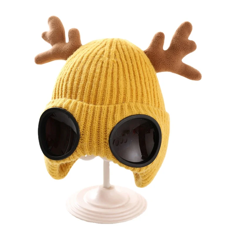 

Baby Autumn and Winter of Knitted Hat Cute Super Cute Sunglasses Antlers Super Cute Boys and Girls Outdoor Warmth JC15