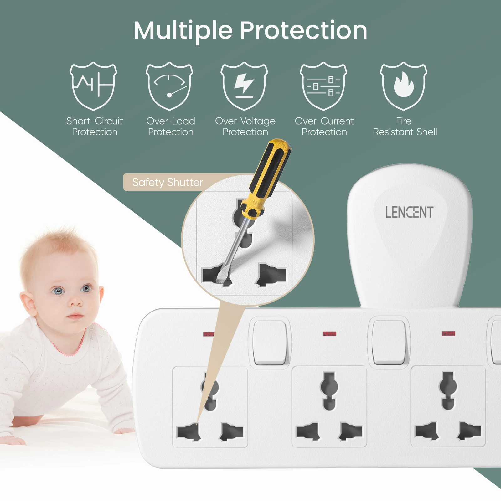 LENCENT Multi Extension Socket 3 AC Outlet QC 3.0 USB Fast Charging PD 20W Type C Plug Adapter Switch For Home Office