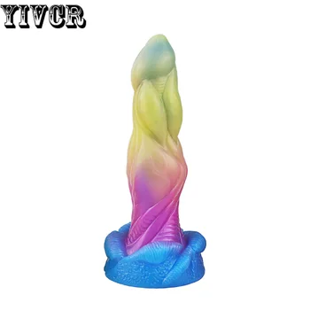YIVCR Dazzle Colour Alien Dildo Liquid Silicone Flexible Dick Monster Dildo for Anal with Suction Cup Realistic Dildo Sexy Toys 6
