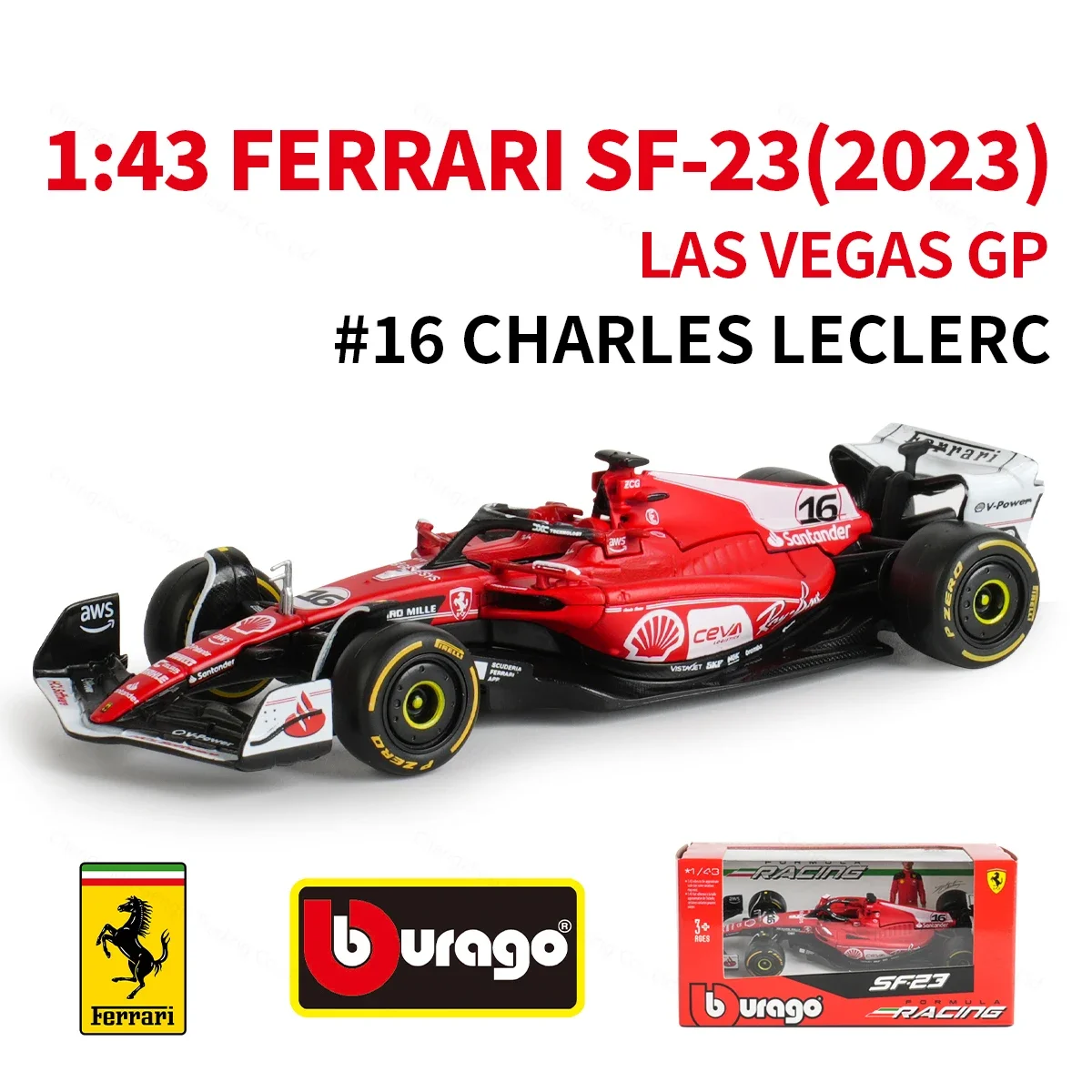 Bburago 1:43 Ferrari 2023 SF23 Las Vegas #16 #55 F1 Racing Formula Car Static Simulation Diecast Alloy Model Car 2
