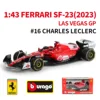Bburago 1:43 Ferrari 2023 SF23 Las Vegas #16 #55 F1 Racing Formula Car Static Simulation Diecast Alloy Model Car 2