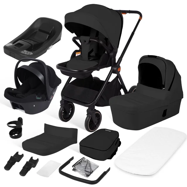 Système de poussette de voyage 4-en-1 BabyVoyage avec siège auto, base ISOFIX, poussette haute pour nouveau-né, nacelle et fonction 360° °   Conception réversible et pliable 1