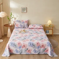 Watercolor Floral Pattern Bed Sheet Set 100% Cotton Flat Sheet with Pillowcases 3Pcs High Quality Queen King Size Bedding Set 1