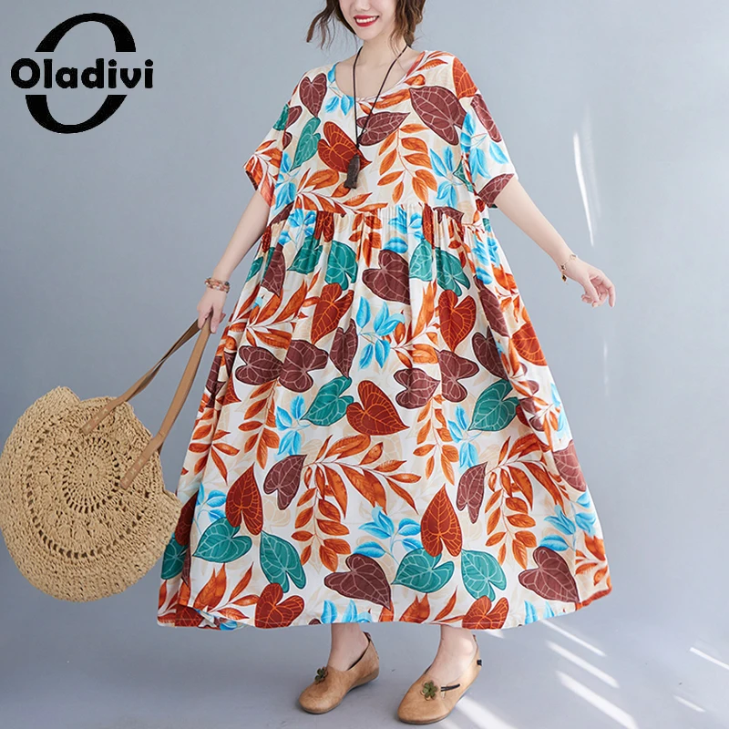 

Oladivi Oversized Women Clothing Fashion Print Boho Dress Ladies Summer 2022 Holiday Beach Wear Bohemian Maxi Long Dresses 8872