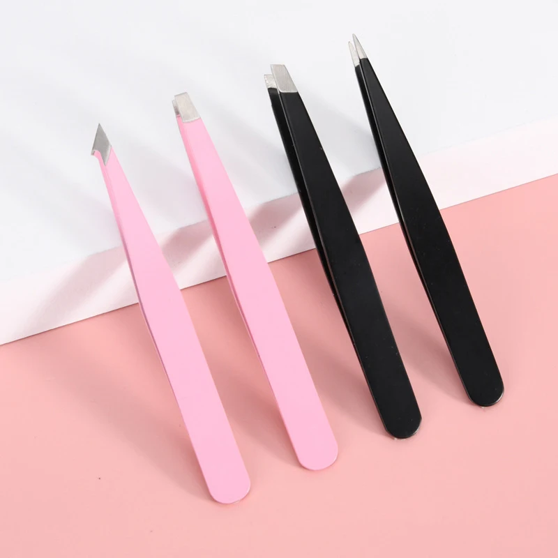 Pink 2/4Pcs High-Quality Eyebrow Tweezer Hair Beauty Fine Hairs Puller Stainless Steel Slanted Brow Clips Removal Makeup Tools 2