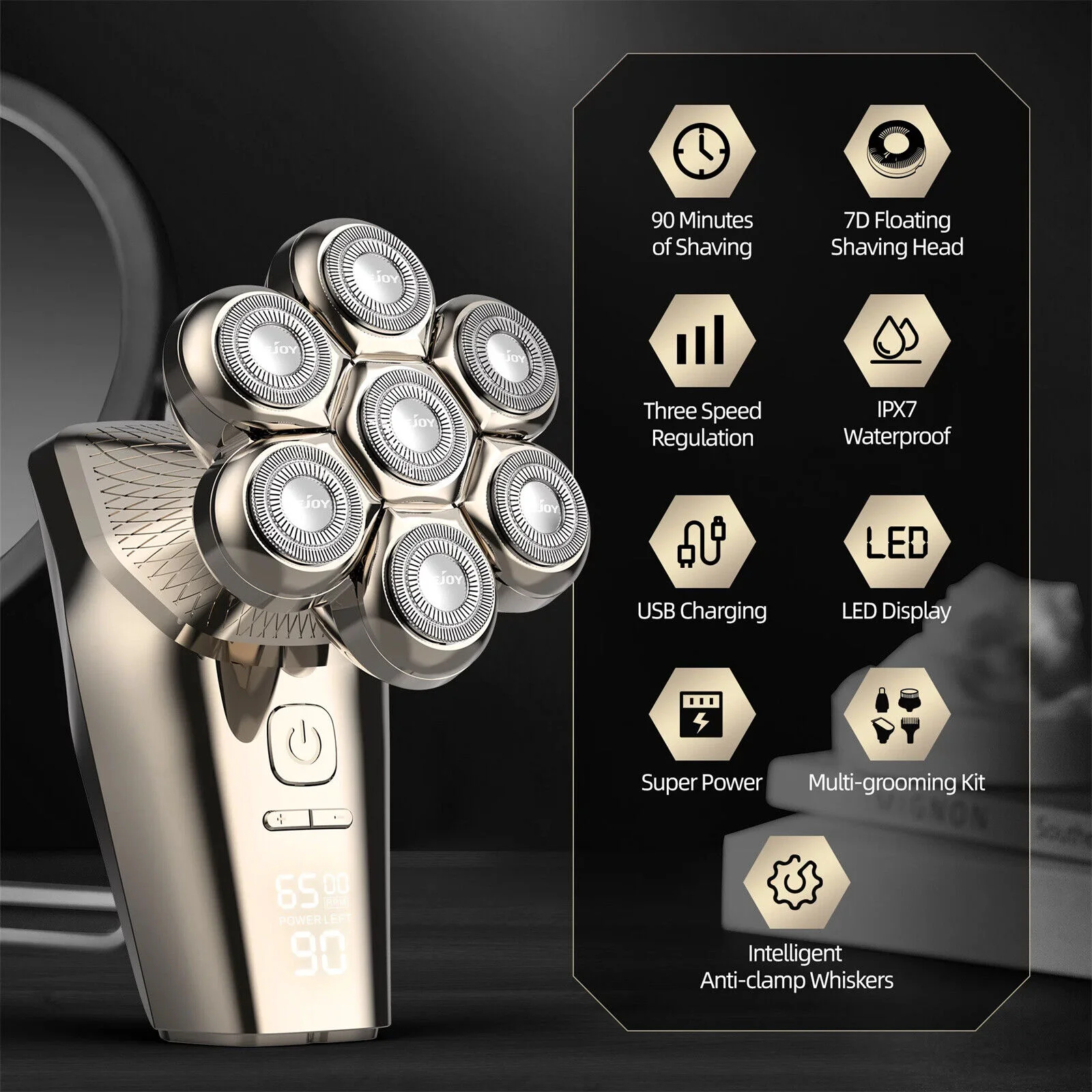 Sejoy 5 In 1 Electric Head Shaver for Bald Men Elctric Shaver 7D Cordless Razor 3